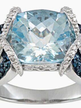 Glacier topaz White Rhodium over Sterling Silver ring  sz 7